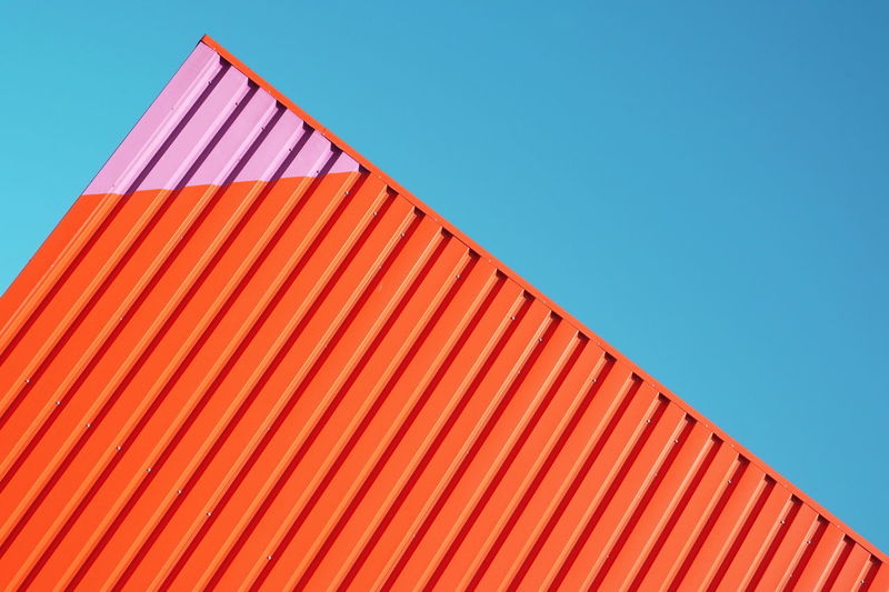 Architecture Blue Building Exterior Built Structure Clear Sky Colors Day Lines Low Angle View Modern No People Outdoors Pattern Sky Fresh On Market 2016