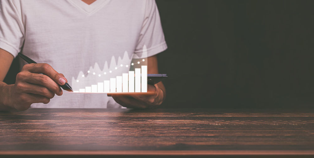Planning and strategy business growth virtual hologram stock invest in trading illustration