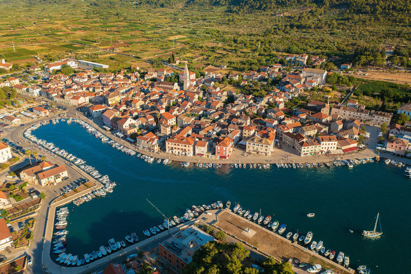 Aerial view of stari grad town on hvar island, croatia