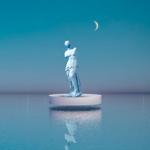 Digital composite image of sea against blue sky