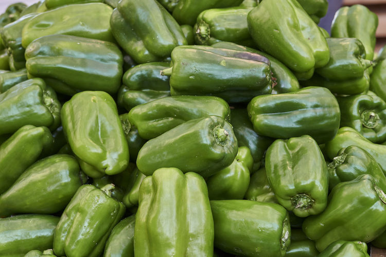 Green peppers at market