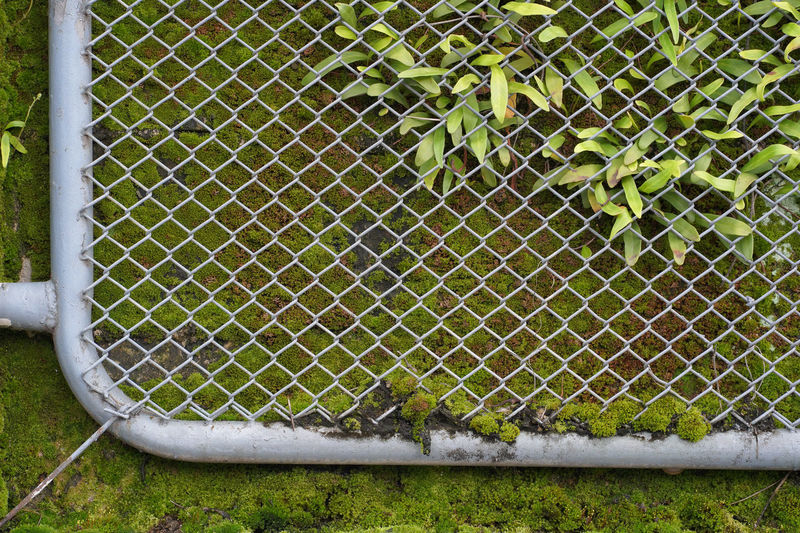 High angle view of chainlink fence on field