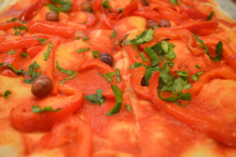 Red italian vegetarian tomato pizza