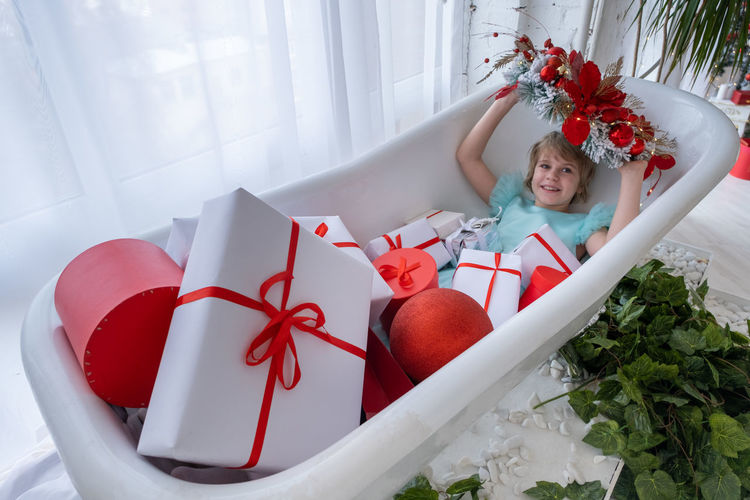 High angle view of christmas decorations