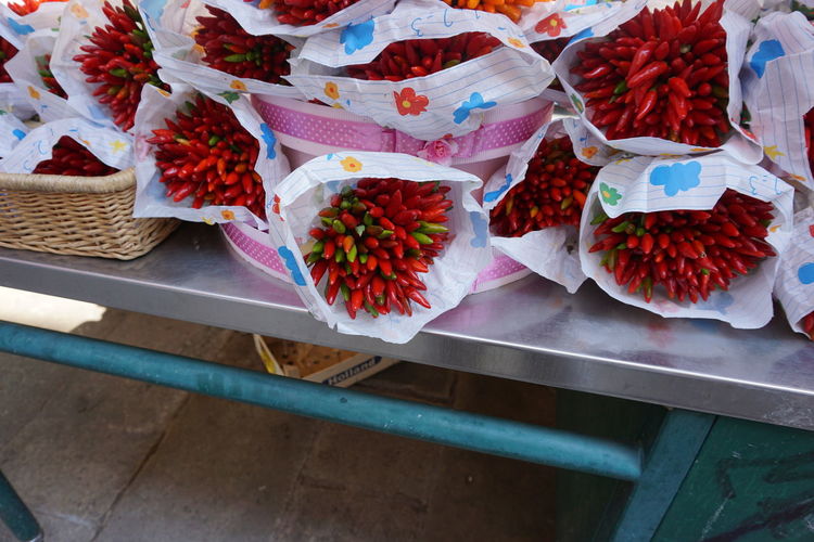 High angle view of various flowers in market