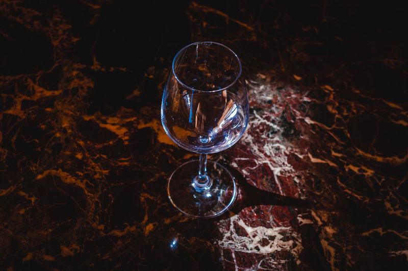 High angle view of glass of water