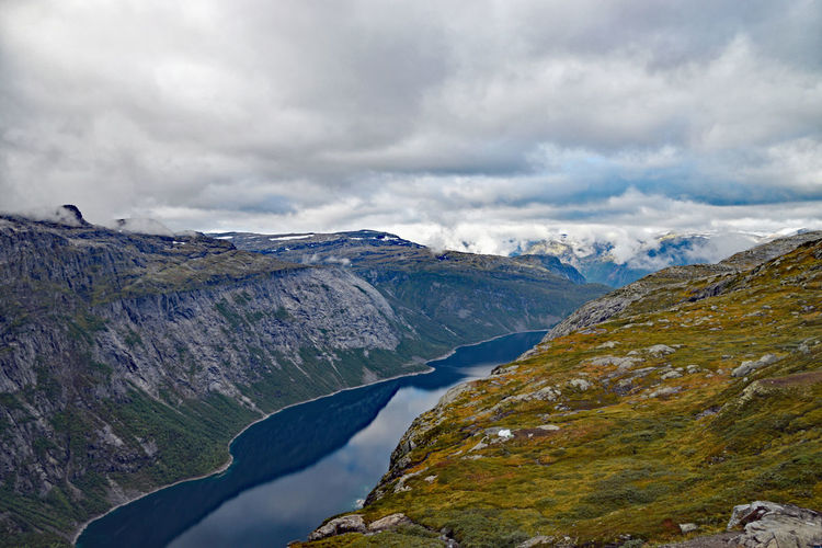 Scenic view of snowcapped mountains against sky