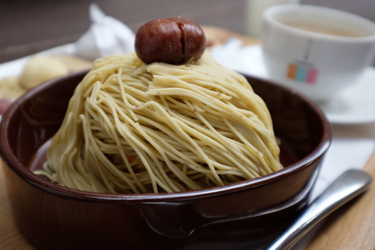 Close-up of sweet food in bowl on table