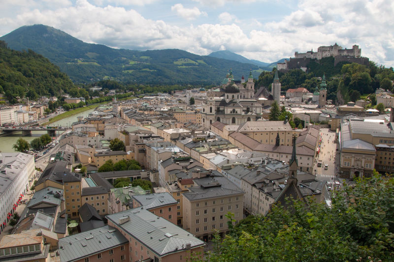 High angle view of salzburg against sky