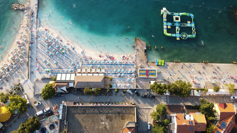 High angle view of swimming pool by sea
