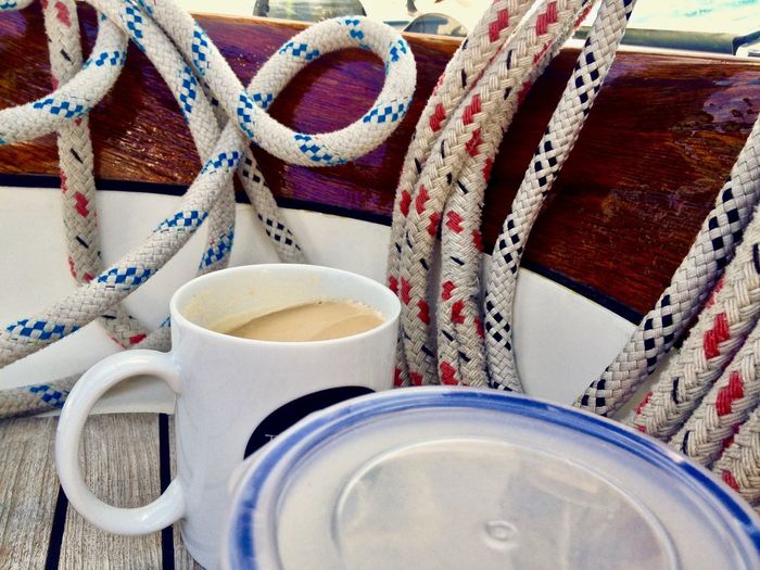 High angle view of coffee on table
