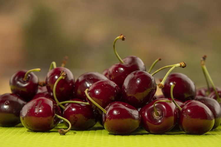 Close-up of grapes on table