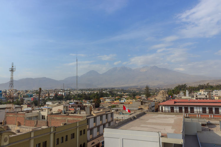 High angle view of townscape against sky