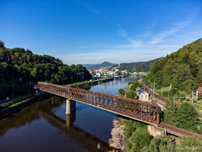 High angle view of bridge over river against sky