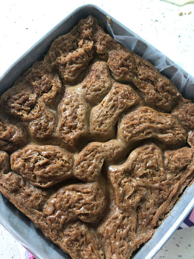High angle view of bread in bowl