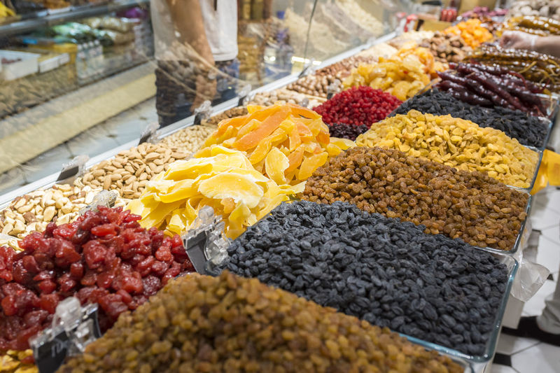 Different types and varieties for sale in the market. dried fruits