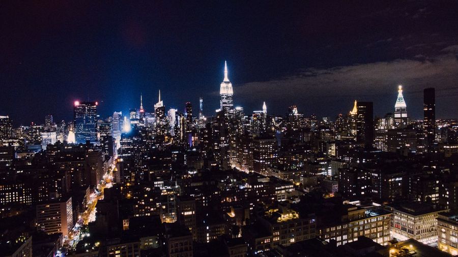 City lit up at night