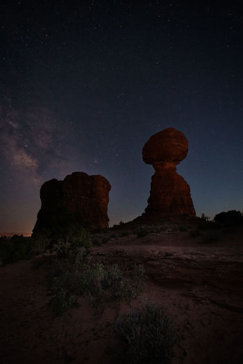 Landscape view from arches national park. balanced rock. , utah, usa. color image. night view