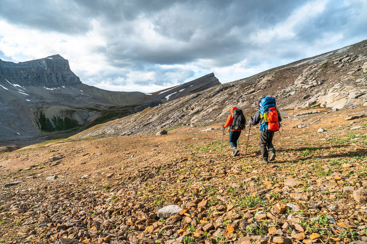 Hiking in canada's remote rocky mountains high in the alpine