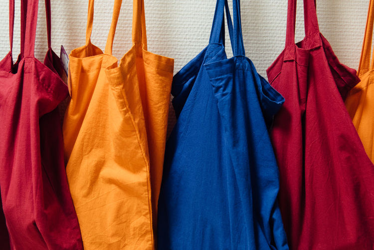 Close-up of bags hanging for sale