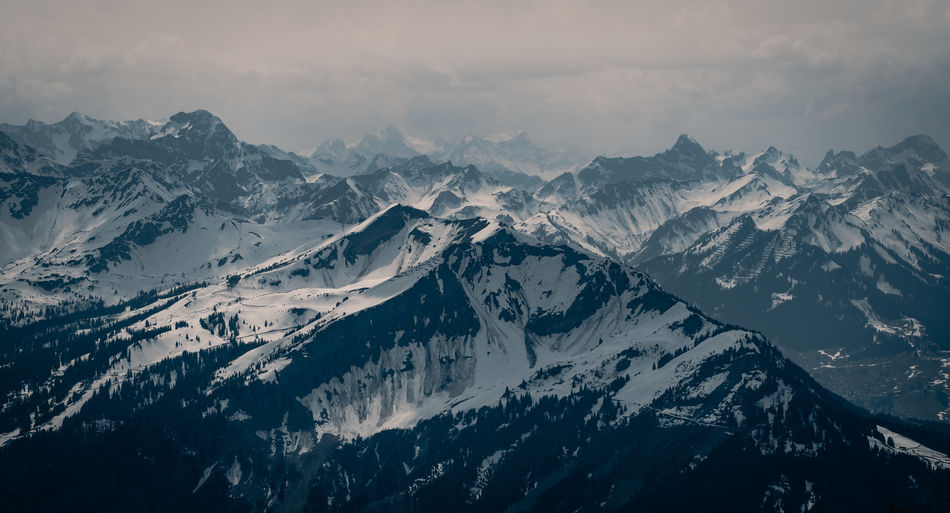 Scenic view of snowcapped mountains against sky