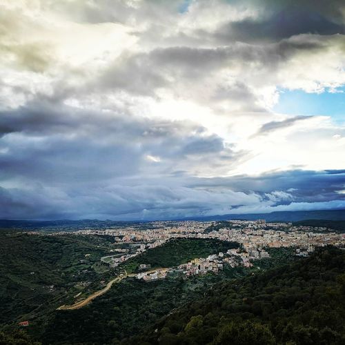 High angle view of cityscape against sky