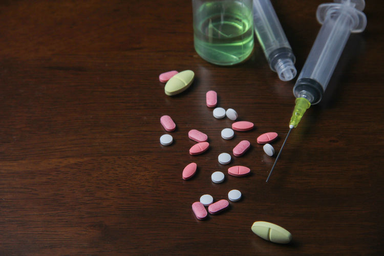 High angle view of candies on table