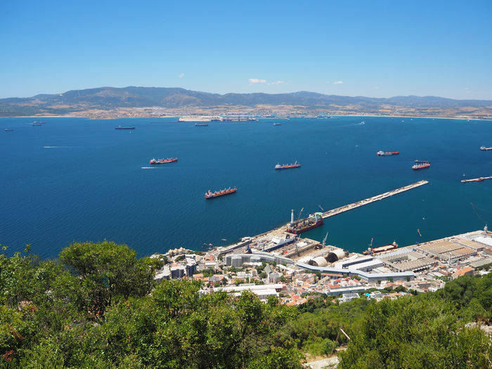 High angle view of boats in sea
