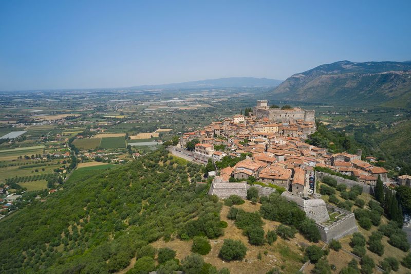 Aerial view of the medieval town of sermoneta latina
