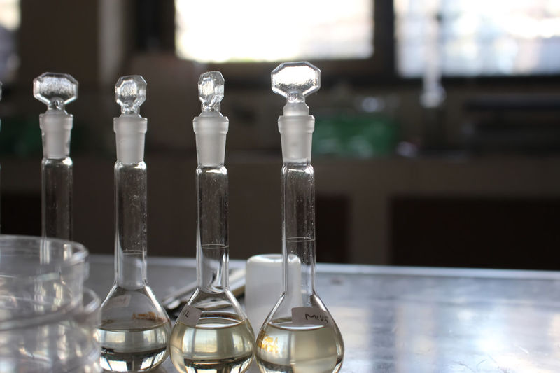 Flask glassware in science laboratory.