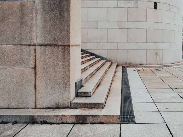 High angle view of staircase against building
