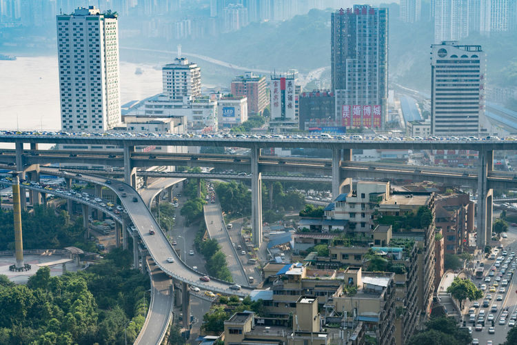 High angle view of bridge in city