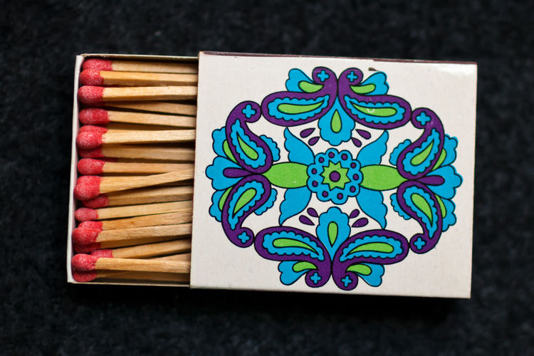 Close-up of 1960's box of matches