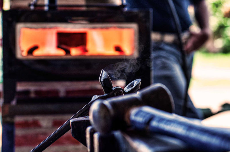 Close-up of blacksmith tools at workshop