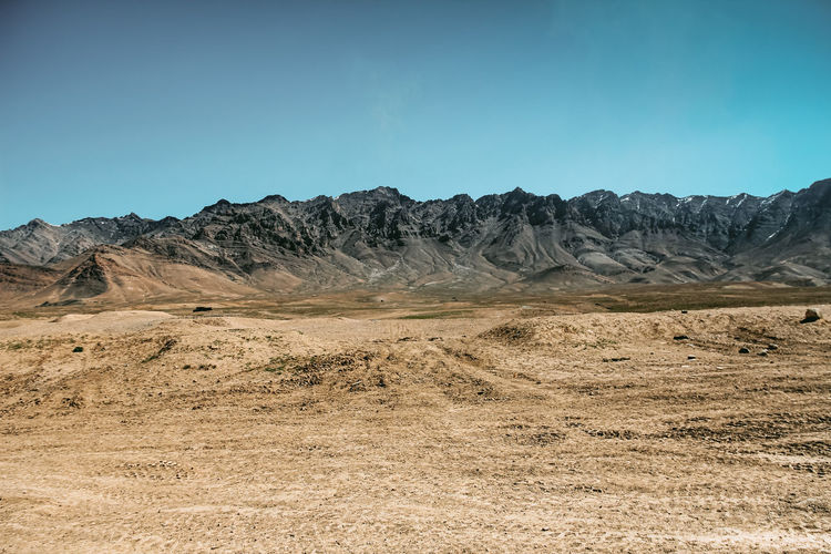 Desert with mountains. panorama of a desert in afghanistan with mountains in the background
