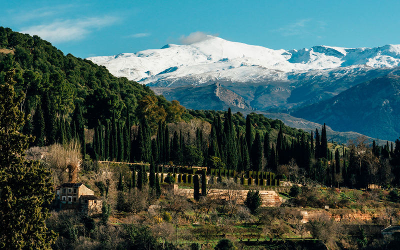 View of sierra nevada mountains from granada in andalusia, spain