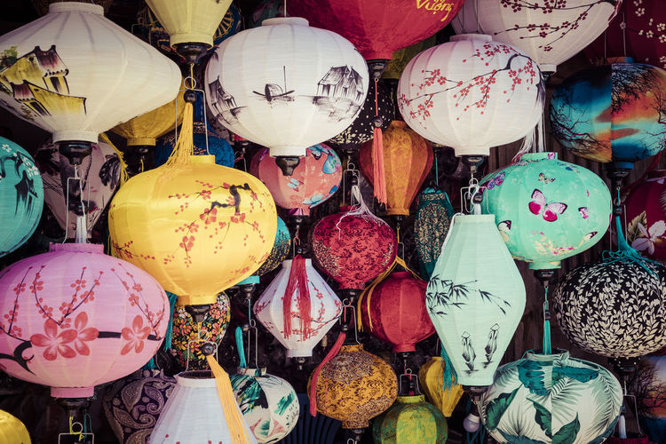 Full frame shot of colorful lanterns for sale in market