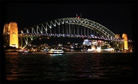 Bridge over river at night