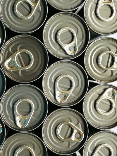 Full frame shot of cans