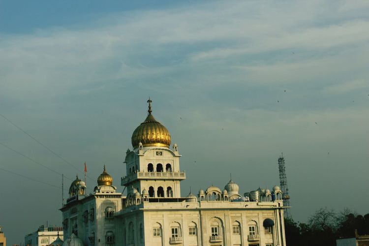 Low angle view of gurudwara bangla sahib against sky