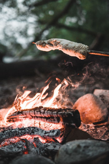 Close-up of fire on barbecue grill