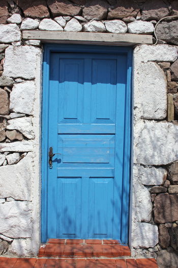 Blue door of building