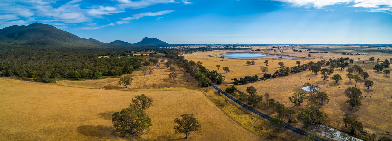 Panoramic view of australian countryside landscape against sky