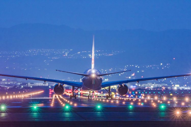 View of airplane at night