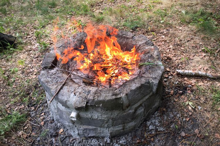 Campfire on field