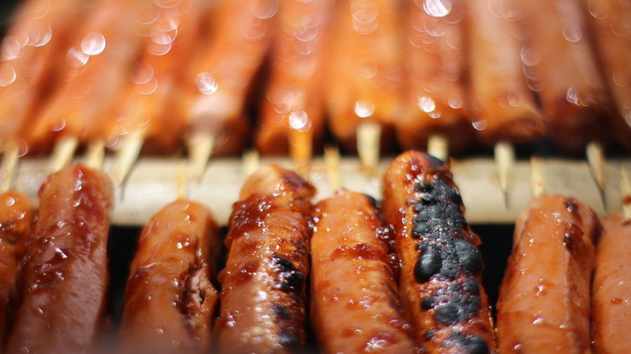 Detail shot of meat on barbecue