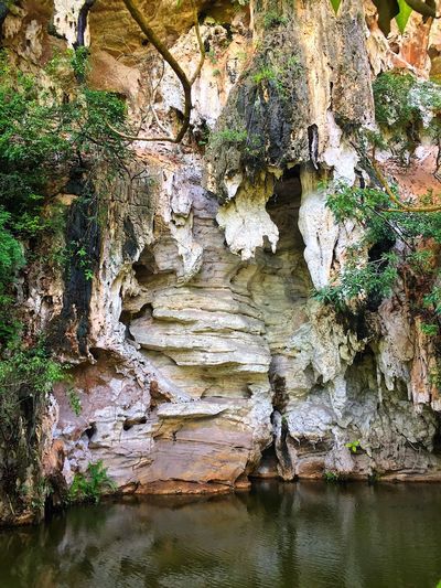 Close-up of rock formations in water