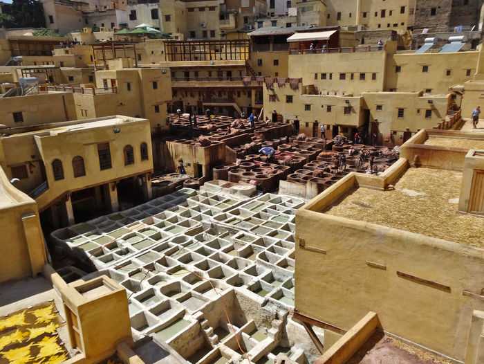 High angle view of buildings in town