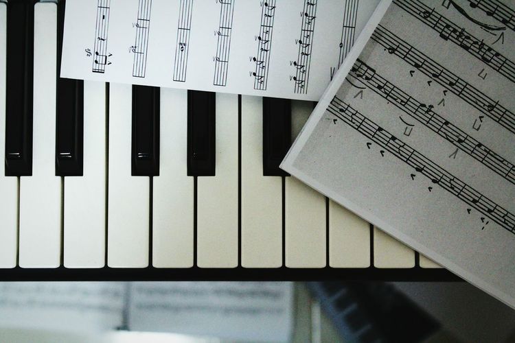 Close-up of music sheets on piano