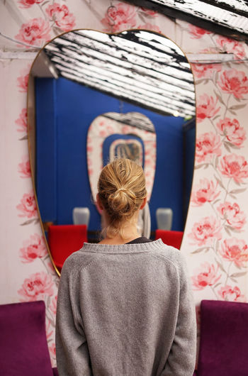 Art Is Everywhere Blond Hair Close-up Day Indoors Leisure Activity One Person People Pink Pink Color Real People Rear View Women Young Adult Fresh On Market 2017